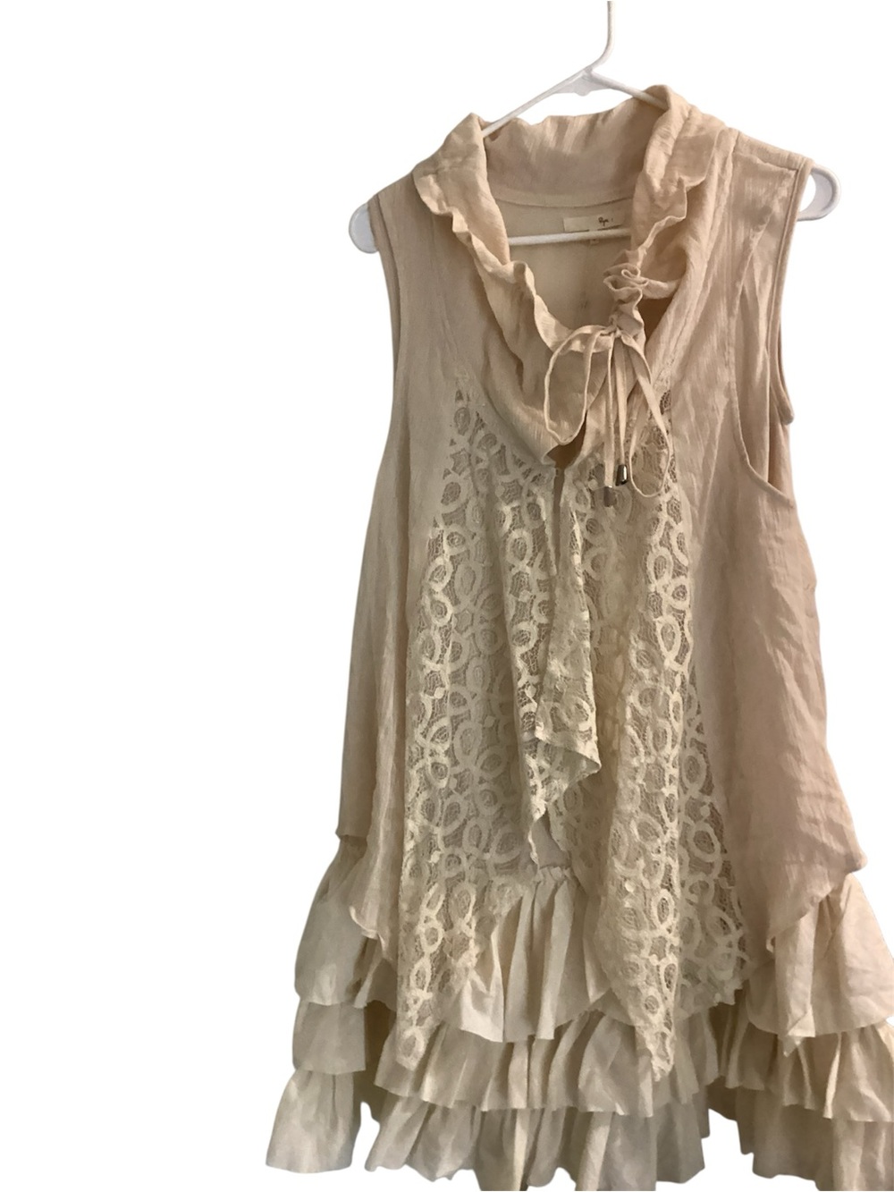 Ryu Cream Ruffled Lace Tie-Neck Sleeveless Tunic
